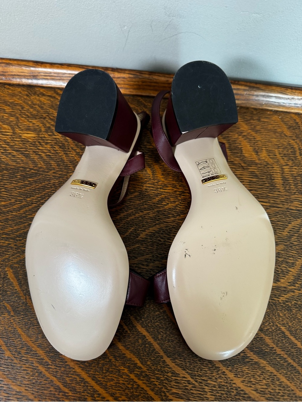 Authentic Gucci GG Marmont Block Heel Sandals Burgundy Leather - 38.5 with COA - Picture 9 of 10